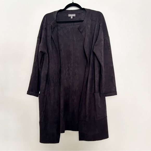 Neiman Marcus black jacket long sleeve microsuede pockets open front faux suede - Picture 2 of 6